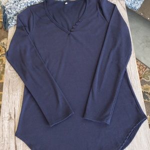 Navy Blue Basic Long-sleeve Henley Tee